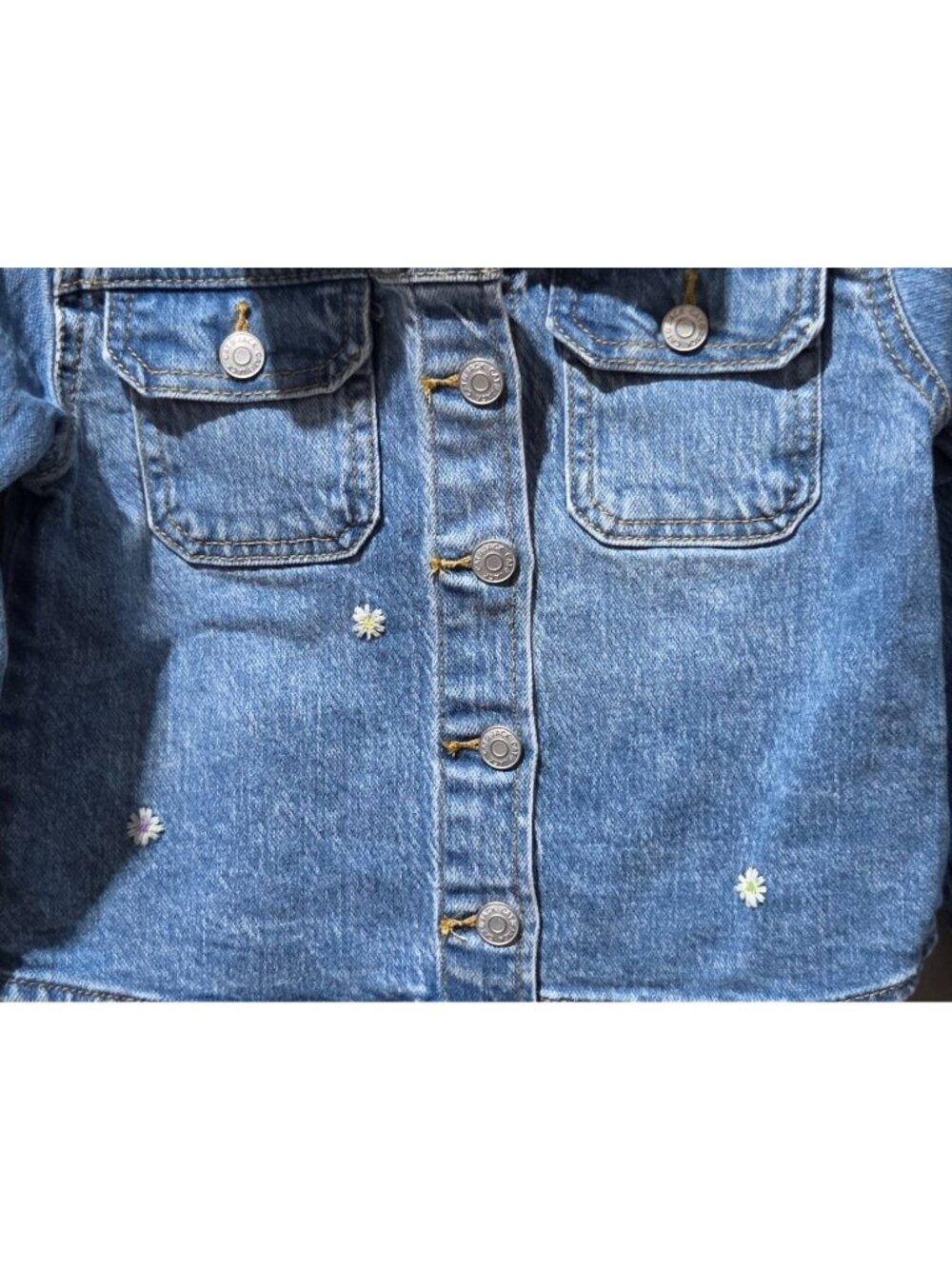 Cat & Jack Embroidered Daisy Accents Snap Front Real Denim Jacket -- Girls' 4T - Picture 3 of 7